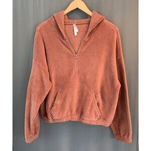 Ebb & Flow Athleisure Fleece Hoodie 1/4 Zip Sweatshirt XL Orange Travel Gym Cozy